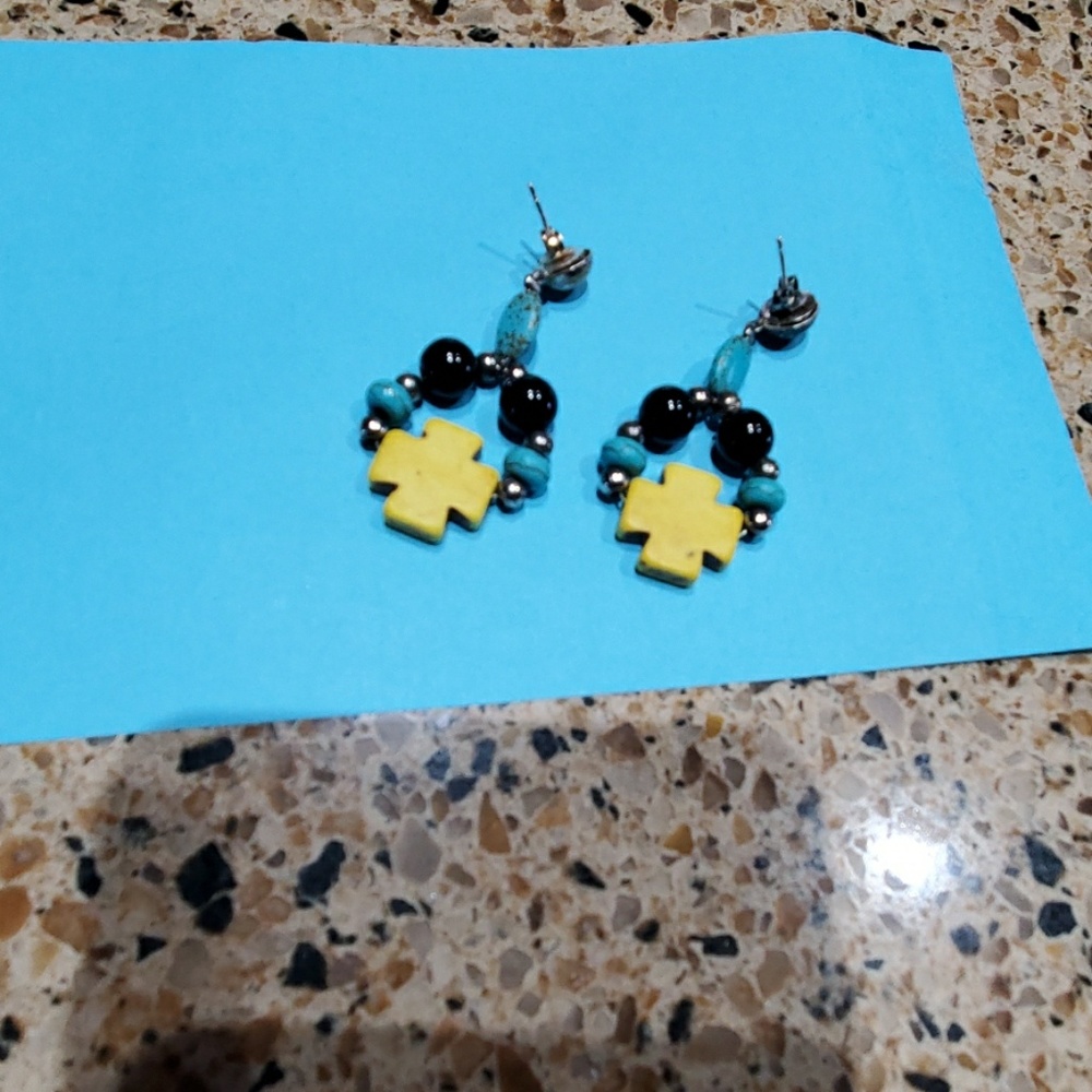 Multi colored beaded cross earrings